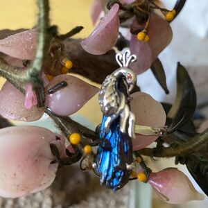 Vintage 925 peacock natural rainbow aurakyanite ring